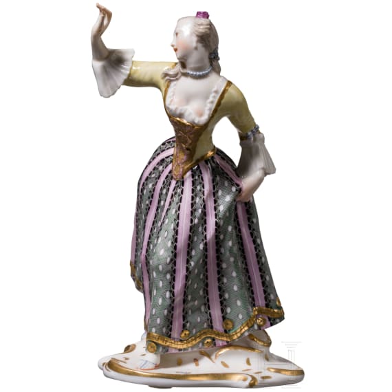 A porcelain figure "Leda" from the Italian Commedia dell'arte, Franz Bustelli (design), Nymphenburg, 20th century (finish)