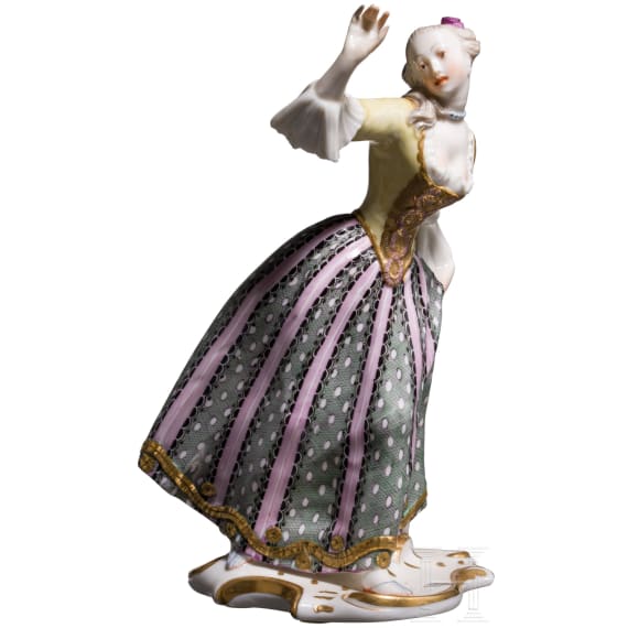 A porcelain figure "Leda" from the Italian Commedia dell'arte, Franz Bustelli (design), Nymphenburg, 20th century (finish)