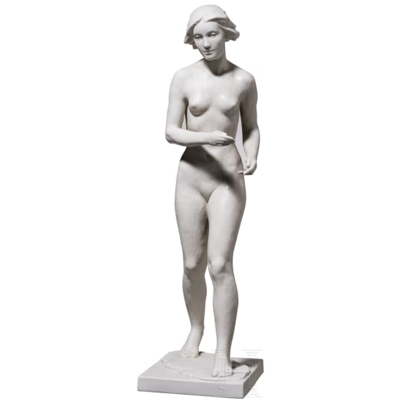A biscuit porcelain figure of a nude walking woman, Ottmar Obermaier, 1931 (design), Rosenthal, Kunstabteilung Selb, 1944 (finish)