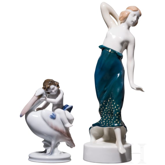 "Ionic dancer", Berthold Boehls, 1913 (design), Rosenthal, 1918 (finish) and "Idyll", Gustav Oppel, 1929 (design), Rosenthal, 1931