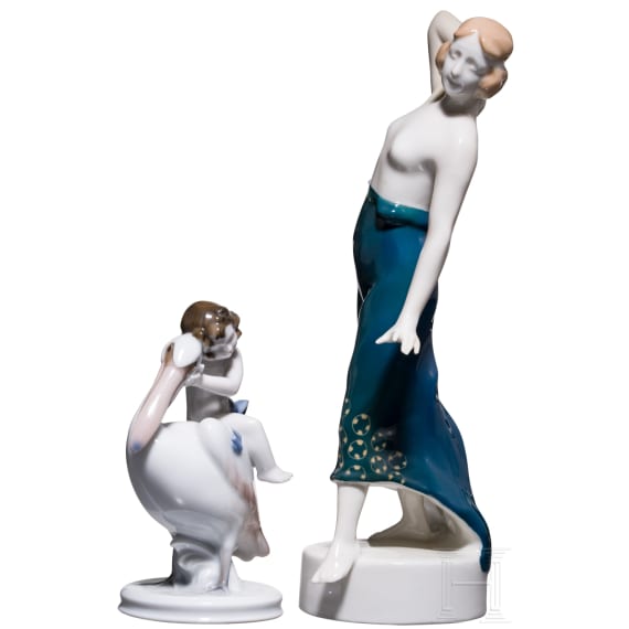 "Ionic dancer", Berthold Boehls, 1913 (design), Rosenthal, 1918 (finish) and "Idyll", Gustav Oppel, 1929 (design), Rosenthal, 1931