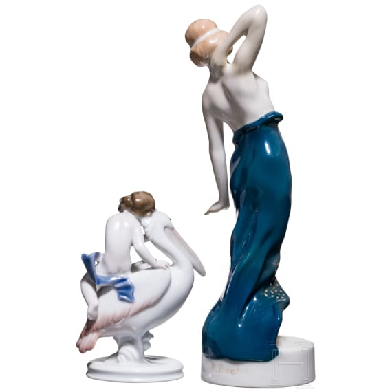 "Ionic dancer", Berthold Boehls, 1913 (design), Rosenthal, 1918 (finish) and "Idyll", Gustav Oppel, 1929 (design), Rosenthal, 1931