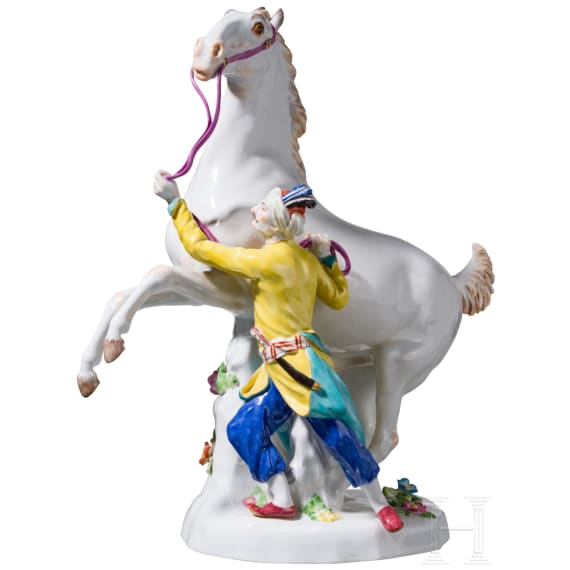 A porcelain figure group "Turkish man with Spanish horse", J. J. Kaendler, 1765 (design), Meissen, 20th century (finish)