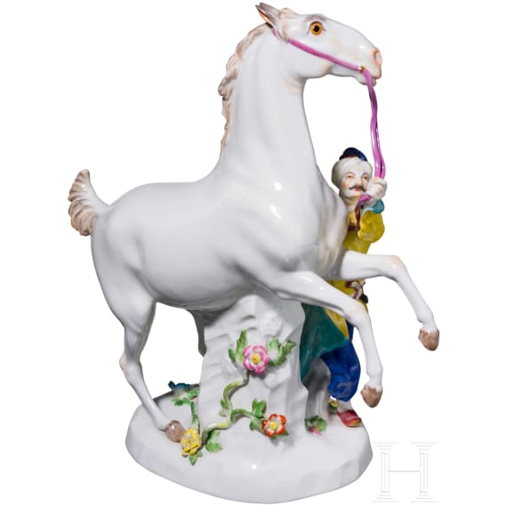 A porcelain figure group "Turkish man with Spanish horse", J. J. Kaendler, 1765 (design), Meissen, 20th century (finish)