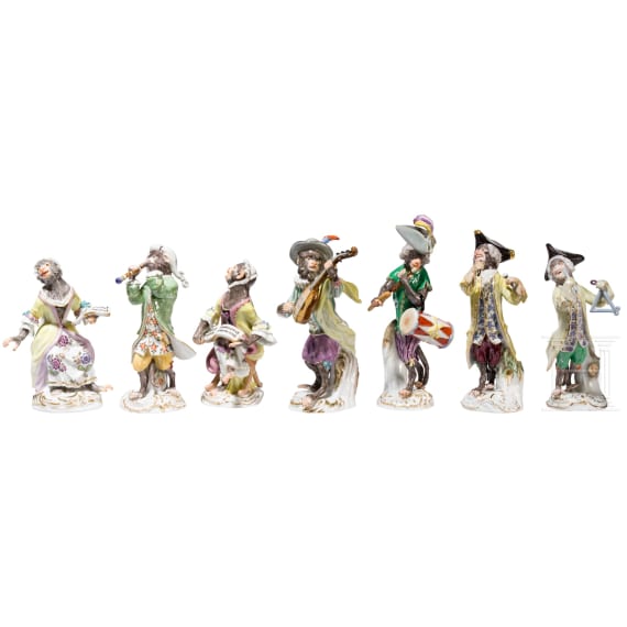 21 porcelain figures and two conductor stands from the Monkey Orchestra, designed by J. J. Kaendler, manufactured by Meissen, late 20th century