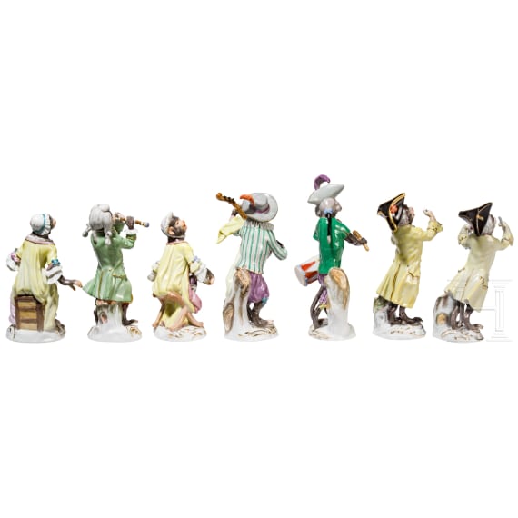 21 porcelain figures and two conductor stands from the Monkey Orchestra, designed by J. J. Kaendler, manufactured by Meissen, late 20th century