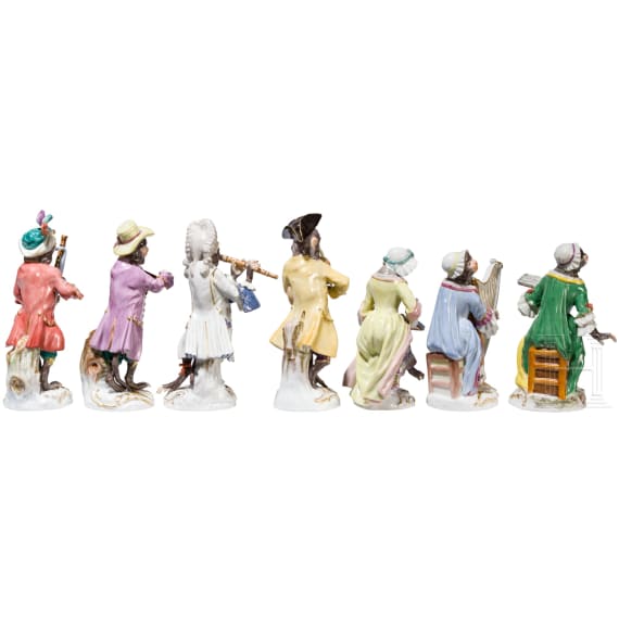 21 porcelain figures and two conductor stands from the Monkey Orchestra, designed by J. J. Kaendler, manufactured by Meissen, late 20th century