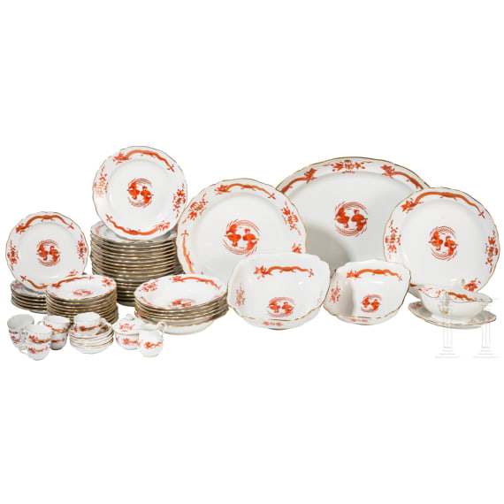 63 porcelain pieces "Red Dragon", Meissen, 2nd half of the 20th century