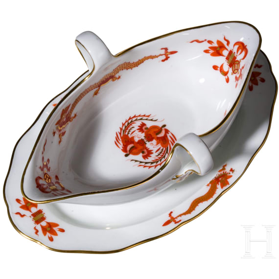 63 porcelain pieces "Red Dragon", Meissen, 2nd half of the 20th century