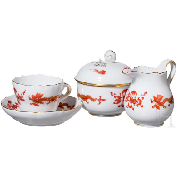 63 porcelain pieces "Red Dragon", Meissen, 2nd half of the 20th century