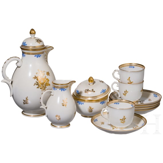 Eleven pieces from a mocha porcelain set, Nymphenburg, early 20th century