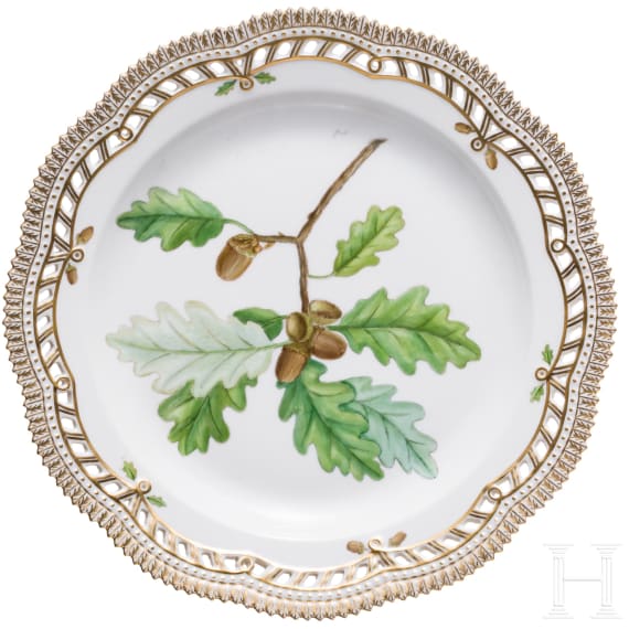A Danish porcelain "Flora Danica" plate with hazelnut, Royal Copenhagen, circa 1970