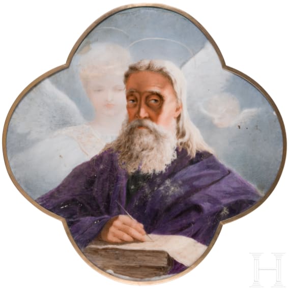 A large porcelain plaque with Evangelist Matthew, 20th century