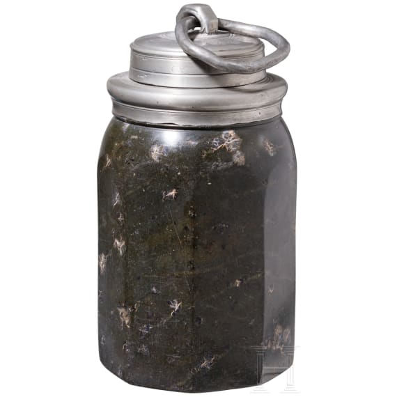 A pewter mounted container made of Saxon serpentine, 2nd half of the 17th century