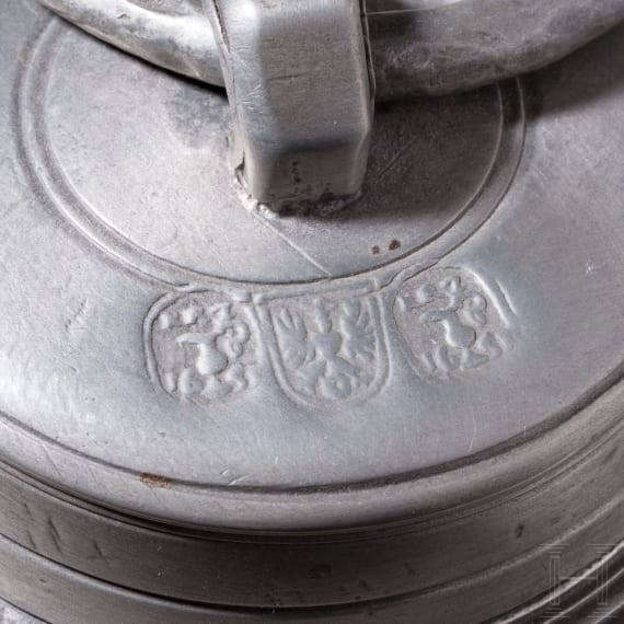 A pewter mounted container made of Saxon serpentine, 2nd half of the 17th century