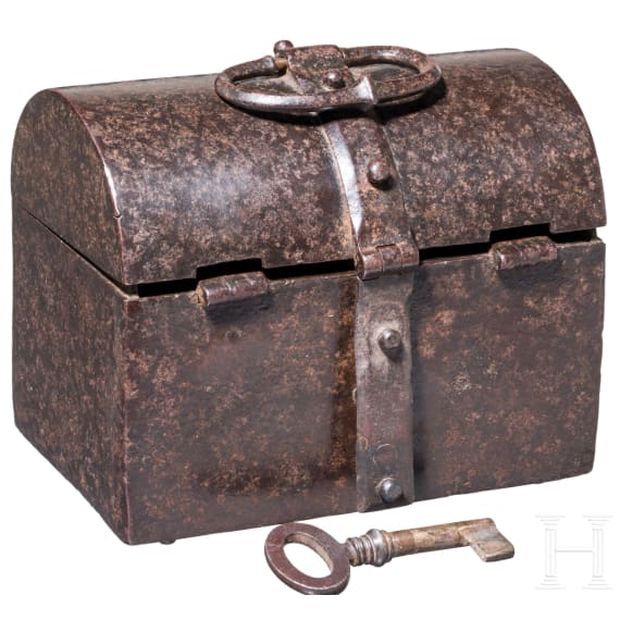 A small French iron strongbox, circa 1600