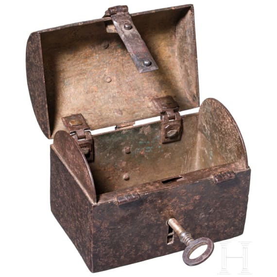A small French iron strongbox, circa 1600