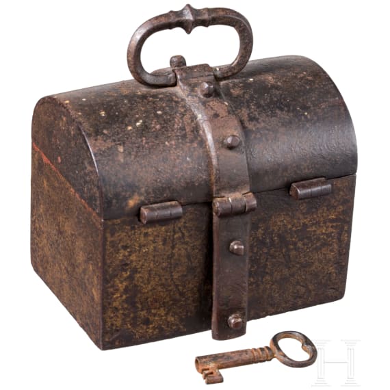 A French iron miniature strongbox, ca. 1600