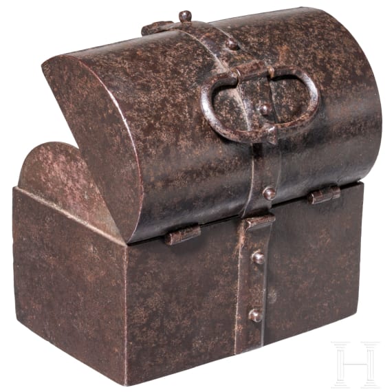 A small French iron strongbox, circa 1600