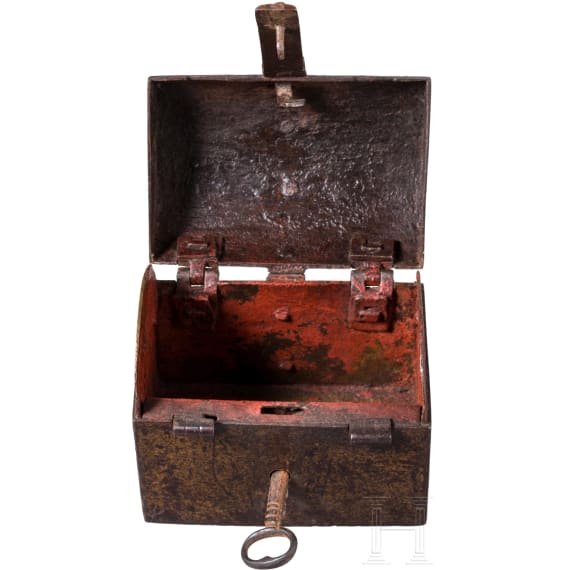 A French iron miniature strongbox, ca. 1600