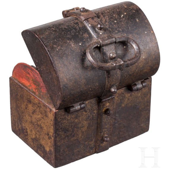 A French iron miniature strongbox, ca. 1600