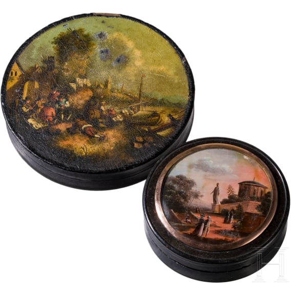 Two papier m&acirc;ch&eacute; and lacquer boxes, circa 1800