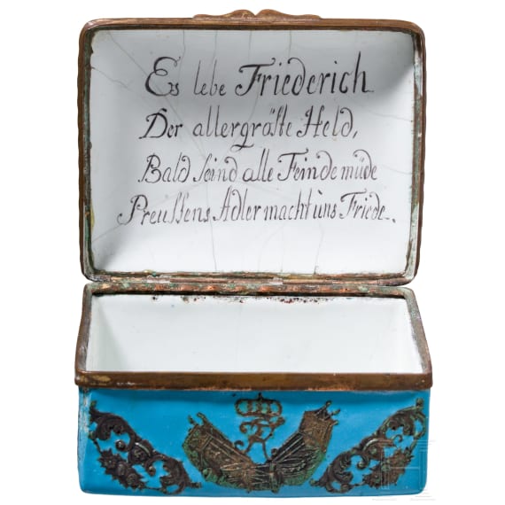 "Sonderauftrag Linz" Adolf Hitler &ndash; A copper-mounted enamel snuffbox with a portrait of Frederick the Great (Old Fritz, King of Prussia in 1772), late 18th century