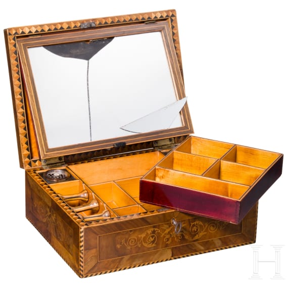 A German wooden marquetry casket, 19th century