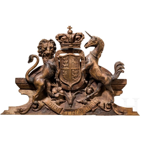 A finely carved English coat of arms of the United Kingdom, 19th century