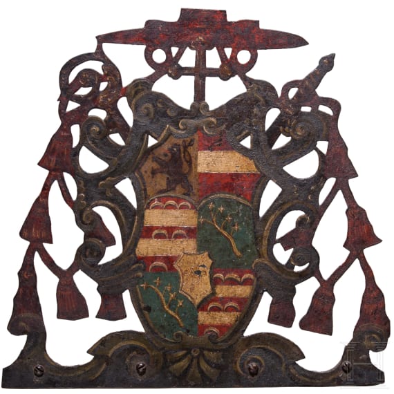 An Austrian iron attachment with a coat of arms of a cardinal, late 17th/18th century