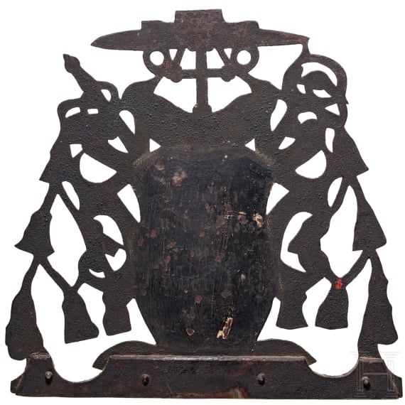 An Austrian iron attachment with a coat of arms of a cardinal, late 17th/18th century