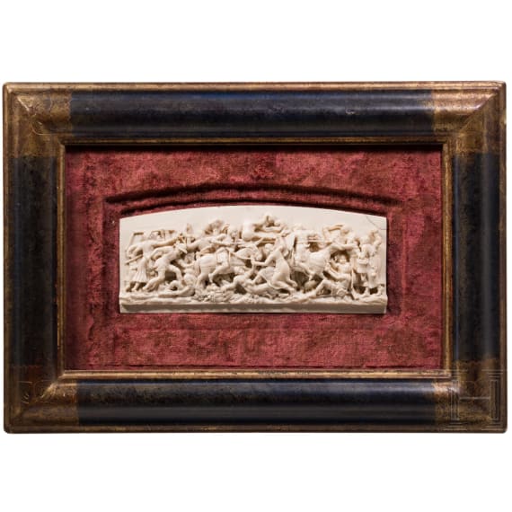 A German ivory relief showing a battle scene, probably 17th century
