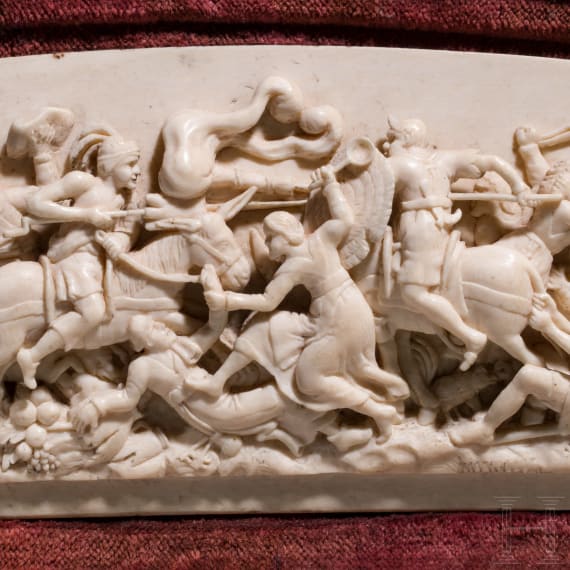 A German ivory relief showing a battle scene, probably 17th century