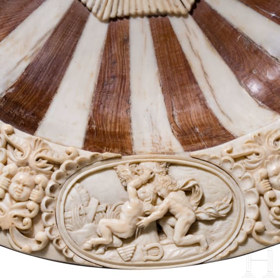 A splendid ivory-mounted horn and wood plate, Erbach, Otto Glenz, late 19th century