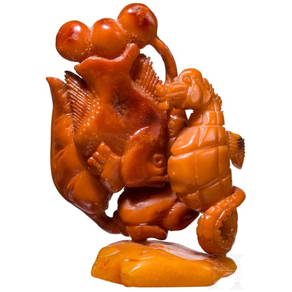 An amber carving with seahorse