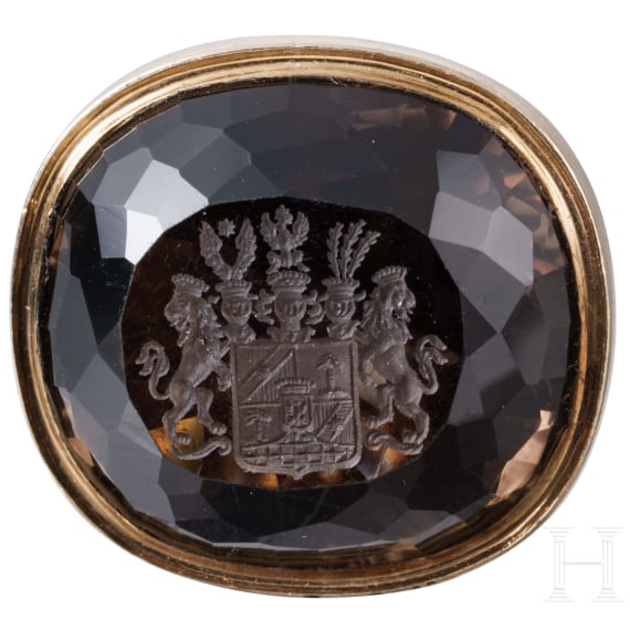A gold-mounted stamp seal with citrine matrix, probably Austrian, 19th century