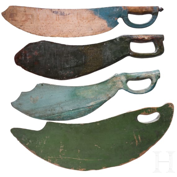 Four painted Swedish flax crushers, 19th century
