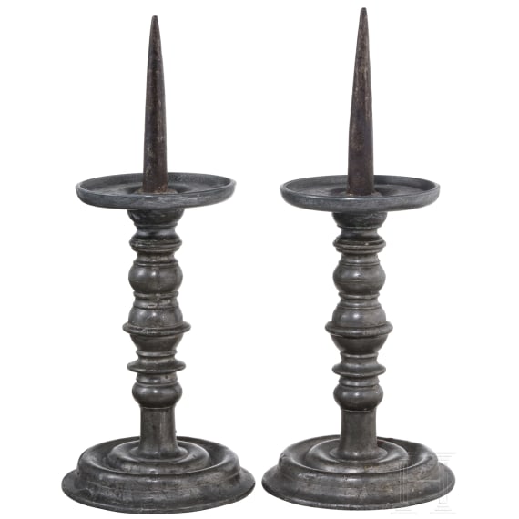 A pair of Rhenish Renaissance pewter candlesticks, circa 1600