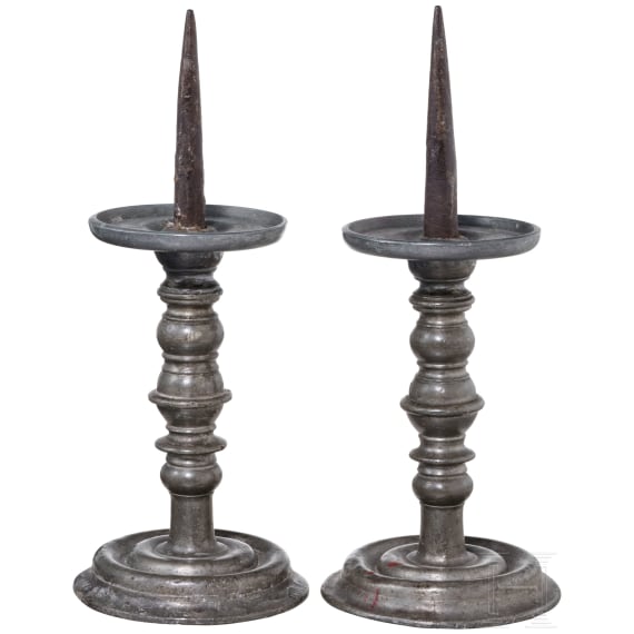 A pair of Rhenish Renaissance pewter candlesticks, circa 1600
