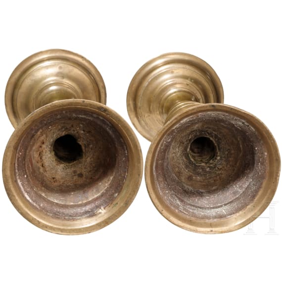 A pair of Renaissance brass pricket candlesticks, Nuremberg, 2nd half of the 16th century