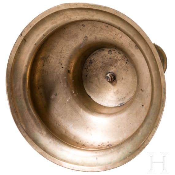 A large engraved Nuremberg brass bell-bottom candlestick, ca. 1670/80