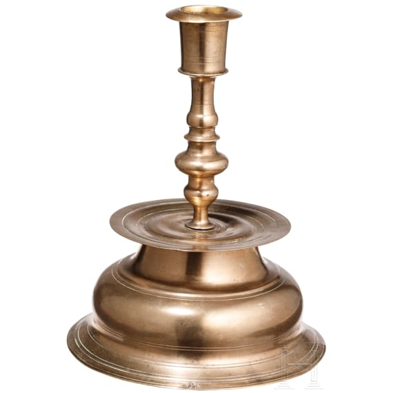 A bell-bottom candlestick with maker's mark, Nuremberg, circa 1700