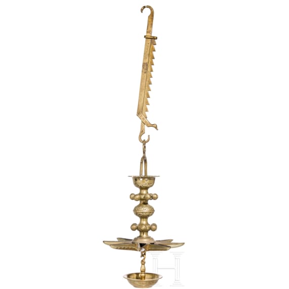 A brass Sabbath lamp, Nuremberg, mid-18th century