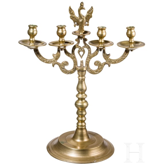 A pair of Prussian or Silesian brass candelabras, mid-18th century