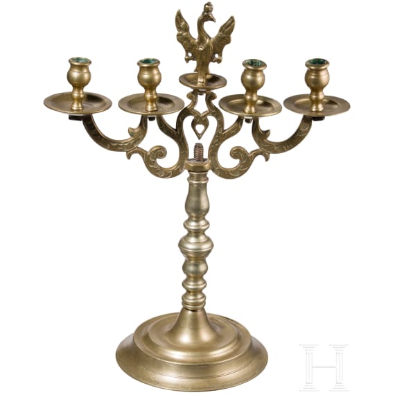 A pair of Prussian or Silesian brass candelabras, mid-18th century