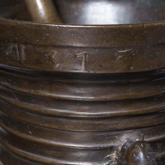 A Dutch Renaissance bronze mortar, dated 1573
