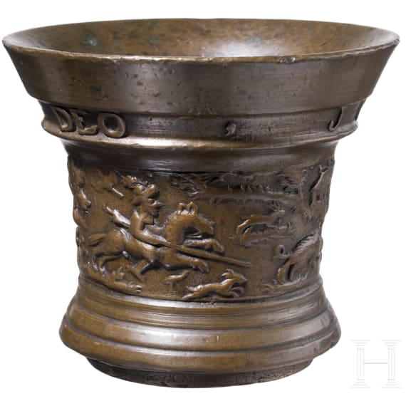 A Dutch bronze mortar by Gerrit Schimmel of Deventer, dated 1696