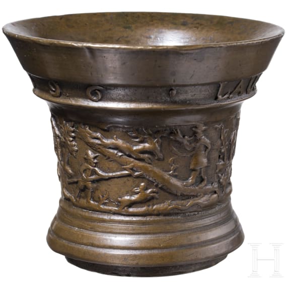 A Dutch bronze mortar by Gerrit Schimmel of Deventer, dated 1696