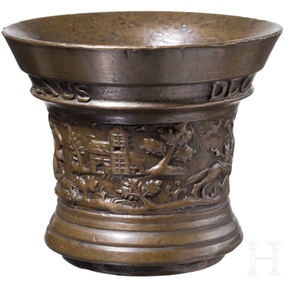 A Dutch bronze mortar by Gerrit Schimmel of Deventer, dated 1696