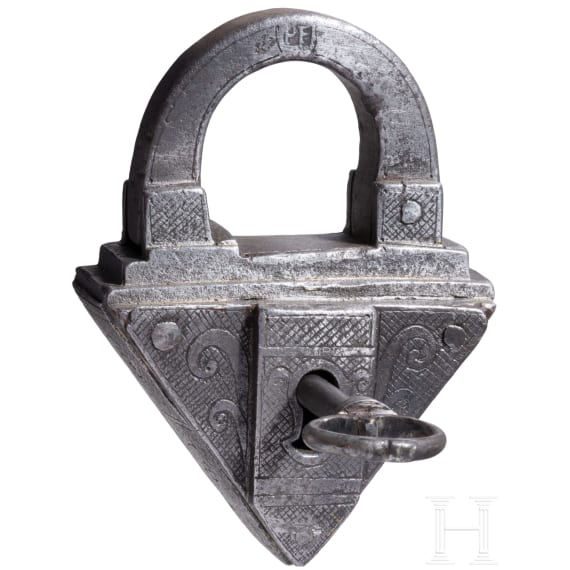 A German padlock with engraved decoration, 17th century